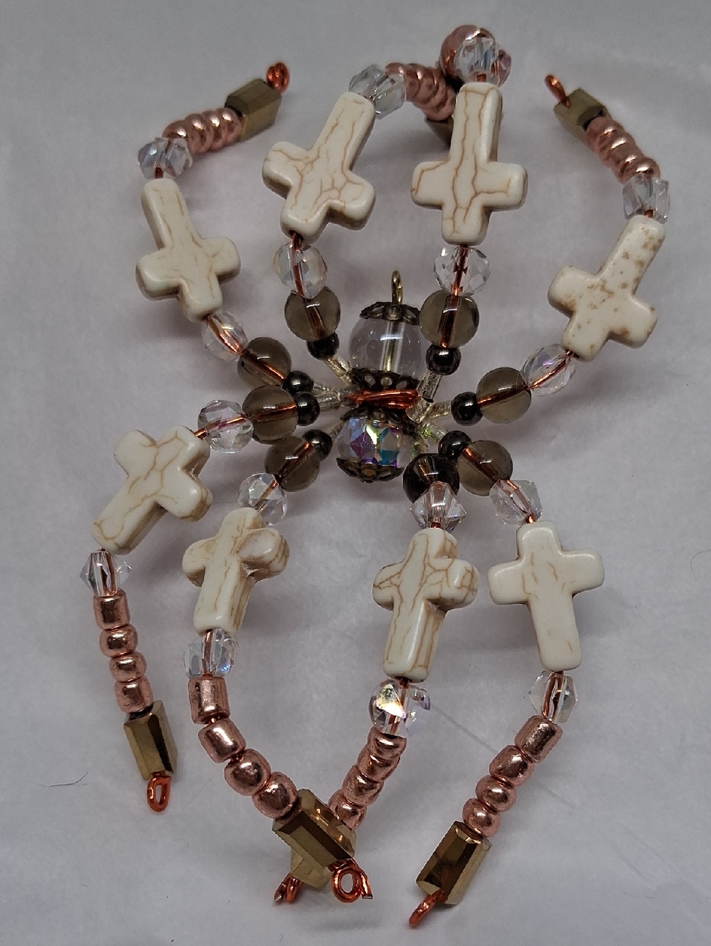 GLASS BEADED SPIDER SUNCATCHER WITH CROSSES